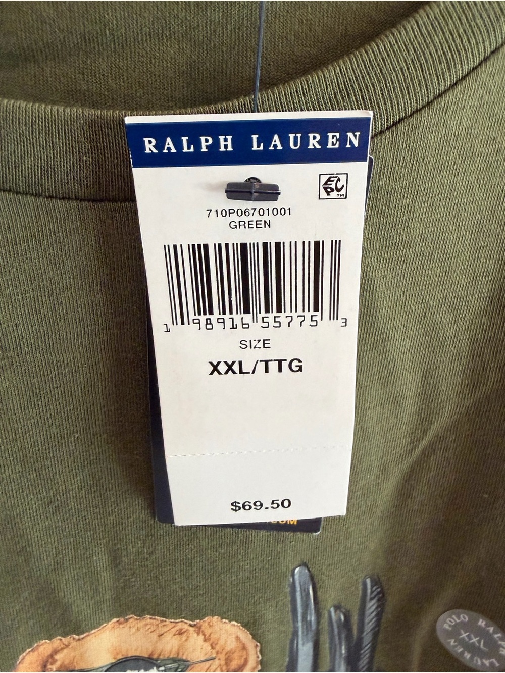 Polo Ralph Lauren Olive Green Seasonal Polo Bear Tee XXL - Picture 3 of 4